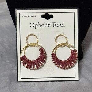 Ophelia Roe Gold Hoop Earrings with Burgundy Wrap Detail